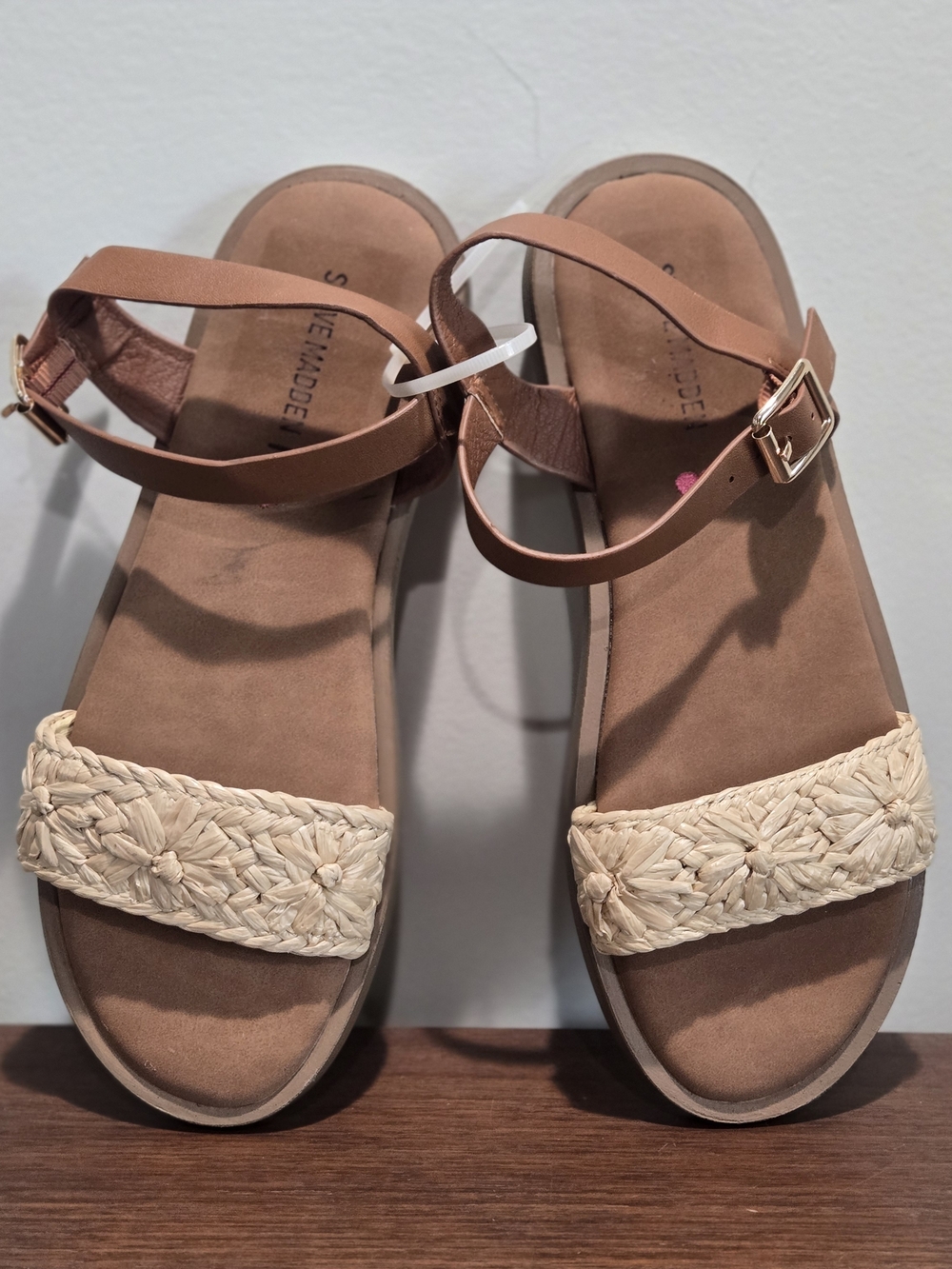 Steve Madden Brown and Cream Braided Strap Girls Sandals